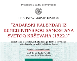 Poziv na predstavljanje knjige „Zadarski kalendar iz benediktinskog samostana svetog Krševana (1322.)"